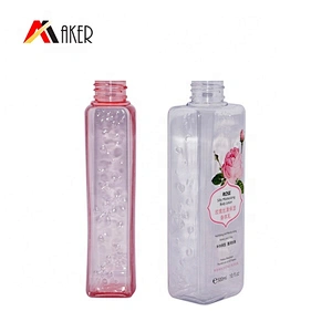 Hottest design 300ml square PET plastic cosmetic body lotion bottle with engraving flower