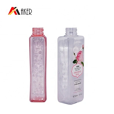 Hottest design 300ml square PET plastic cosmetic body lotion bottle with engraving flower