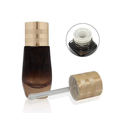20 ml square painted brown cosmetic glass lotion bottle with gold aluminum dropper