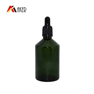 Wholesale price round shape empty green 100ml glass essential oil bottle with dropper