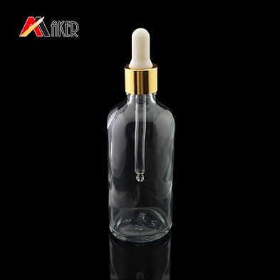 Empty 100ml Clear Boston Round Cosmetic Essential Oil Glass Dropper Bottle Screen Printing Personal Care