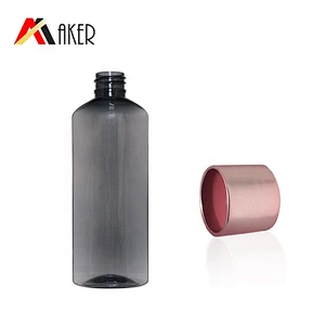 New arrival 100ml semi-transparent black plastic PET bottle for cosmetic packaging with rose gold luxury screw cap