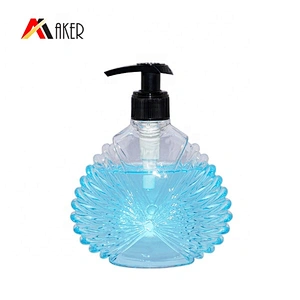 Customized unique shape transparent 300ml PETG plastic body lotion bottle with pump