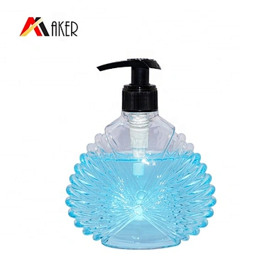 Customized unique shape transparent 300ml PETG plastic body lotion bottle with pump