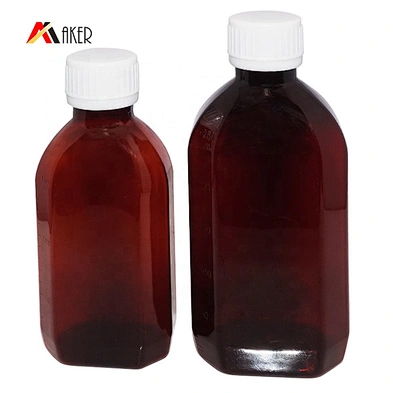 Empty 150ml 250ml amber flat PET pharmaceutical plastic medicine pill or liquid bottle