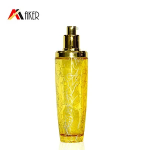 empty 120ml gold cosmetic packaging personal skincare lotion pump glass bottle