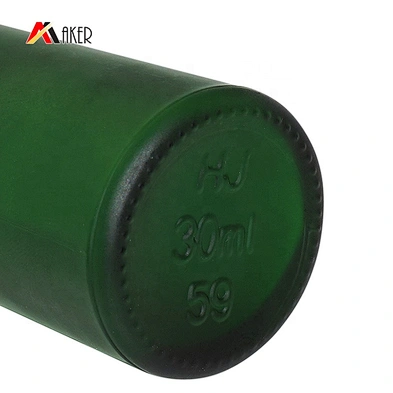 Newest design boston round shape empty 30ml green frosted glass dropper bottles with screw cap