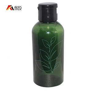 Empty 80ml round green silk printing PET plastic liquid facial toner cosmetic bottle with flip top cap