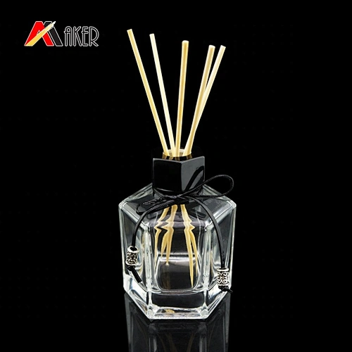 Factory 120ml hexagon clear glass aroma bottle diffuser bottle with black screw cap and plastic inner plug