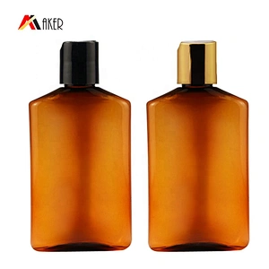 Hot sale 200ml empty amber color PET hair plastic shampoo bottle with disc cap