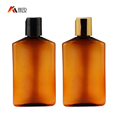 Hot sale 200ml empty amber color PET hair plastic shampoo bottle with disc cap