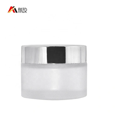 Luxury 30ml round frosted glass cream jar with aluminum lid