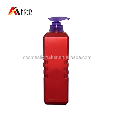 Factory price 800ml square shape empty plastic red hdpe shampoo bottle with pump for hair