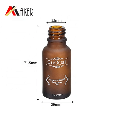 Custom 20ml frosted amber glass essential oil dropper bottle with silk screen printing