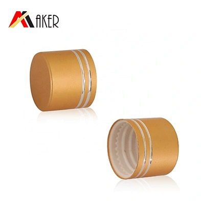 China factory luxury 2 rims gold aluminum covered 18mm screw cap with retarder for glass essential oil bottle