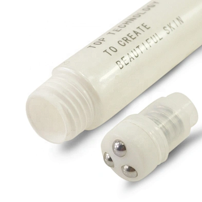 Factory 20g white LDPE plastic cosmetic massage roller tube with roller ball applicator and clear plastic screw cap