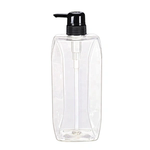 Special square clear 1000ml PET plastic cosmetic body wash lotion bottle with lotion pump