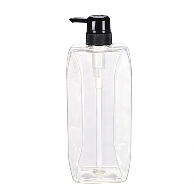 Special square clear 1000ml PET plastic cosmetic body wash lotion bottle with lotion pump