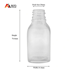 Square Shape 50ml Empty Clear Pet Plastic Face Toner Bottle with Plastic Flip Top Cap