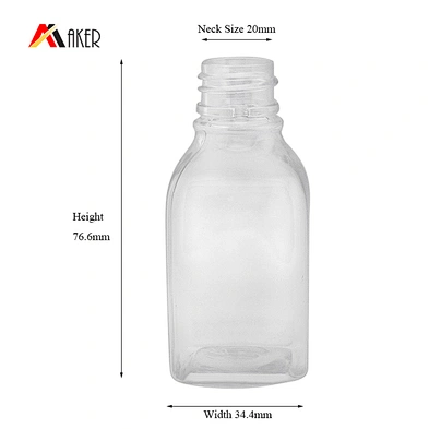 Square Shape 50ml Empty Clear Pet Plastic Face Toner Bottle with Plastic Flip Top Cap