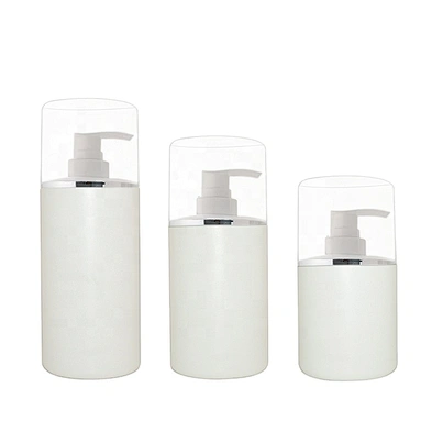 Wholesale 300ml white cylinder PE plastic shampoo bottle packaging with big cover cap