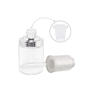 Luxury clear 100ml square cosmetic crystal glass serum oil bottle with electroplated press dropper