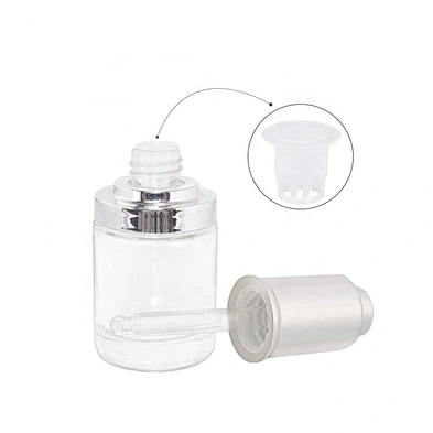 Luxury clear 100ml square cosmetic crystal glass serum oil bottle with electroplated press dropper