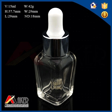 Empty square 10ml/15ml/20ml/30ml clear glass essential oil dropper bottle
