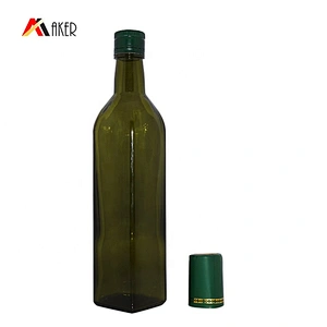 Empty 500ml dark green square glass olive oil bottle with sealing