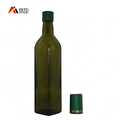 Empty 500ml dark green square glass olive oil bottle with sealing