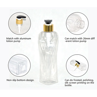 2020 New arrival unique shape clear PET 300ml empty shampoo bottles with lotion pump