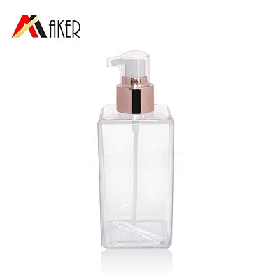 Body Lotion Bottle Aluminum Covered Lotion Pump or Mist Sprayer Clear Square PETG Plastic New 2019 Design 250ml with Rose Gold