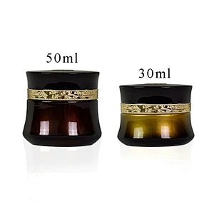 wholesale 30g 50g 1oz 2oz  black gradient gold alumite cap glass lotion eye cream cosmetic packaging skincare jar