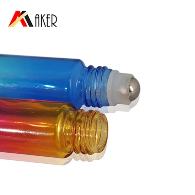 10ml mini in stock roll on bottle rainbow gradient color blue pink yellow glass roller ball bottle oil roller bottle
