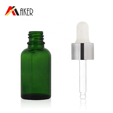 China manufacturer 18mm white rubber silver aluminum covered dropper for cosmetic essential oil glass bottle