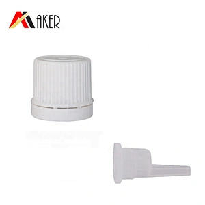 White plastic ribbed tamper proof screw cap and plastic orifice reducer for glass essential oil bottle