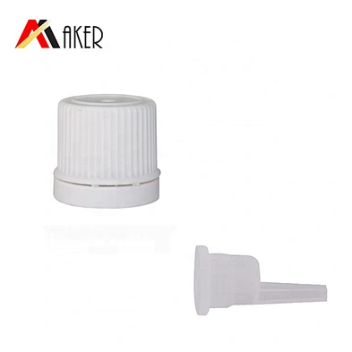 White plastic ribbed tamper proof screw cap and plastic orifice reducer for glass essential oil bottle