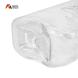 China supplier empty 350ml clear unique square pet plastic shower gel bottle with silver alumite covered lotion pump