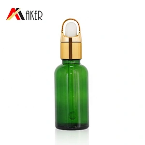 Factory wholesale Low MOQ 30ml empty round green cosmetic essential oil glass dropper bottle