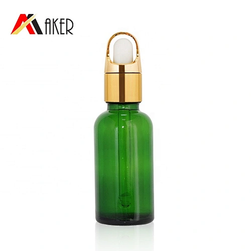 Factory wholesale Low MOQ 30ml empty round green cosmetic essential oil glass dropper bottle