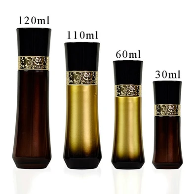 Wholesale 30ml 60ml 100ml 120ml  Black Gradient Gold Cosmetic Skincare Lotion Glass Container Set