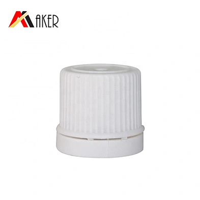 White plastic ribbed tamper proof screw cap and plastic orifice reducer for glass essential oil bottle