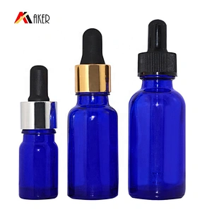 Wholesale 10ml 30ml 1oz blue essential oil glass dropper bottle with aluminum dropper