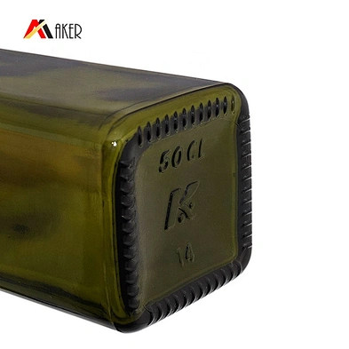Empty 500ml dark green square glass olive oil bottle with sealing