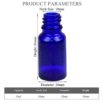wholesale empty blue 15 ml 15ml personal care cosmetic glass essential oil packaging essential oil pump bottle with dropper