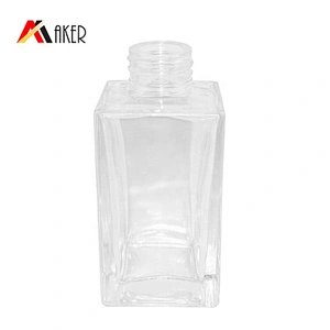Empty wholesale luxury 100ml transparent square glass room perfume diffuser bottle with screw cap