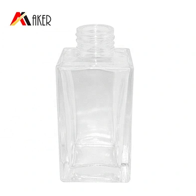Empty wholesale luxury 100ml transparent square glass room perfume diffuser bottle with screw cap