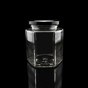 customize 350ml clear honey hexagon glass jar with tinplate cap for canned food