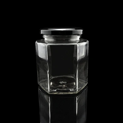 customize 350ml clear honey hexagon glass jar with tinplate cap for canned food
