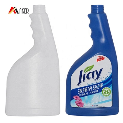 Flat shape 350ml 600ml hdpe plastic liquid detergent bottle with trigger sprayer